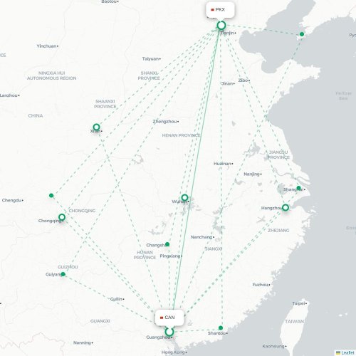 Mapa lotu bezpośredniego Kanton – Pekin