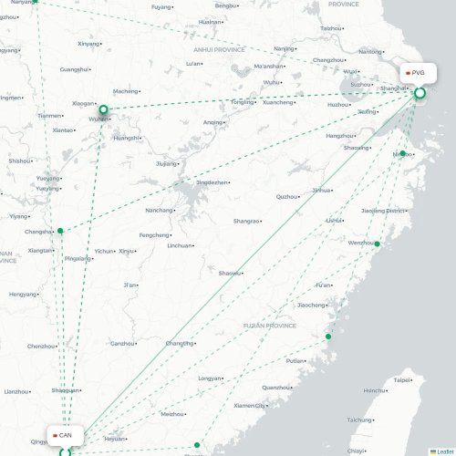 Mapa lotu bezpośredniego Kanton – Szanghaj