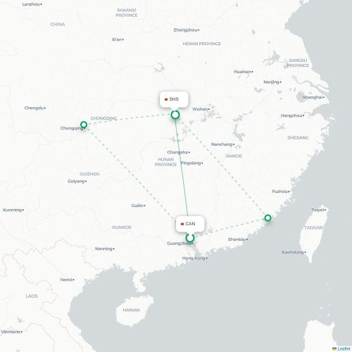 Mapa lotu bezpośredniego Kanton – Shashi