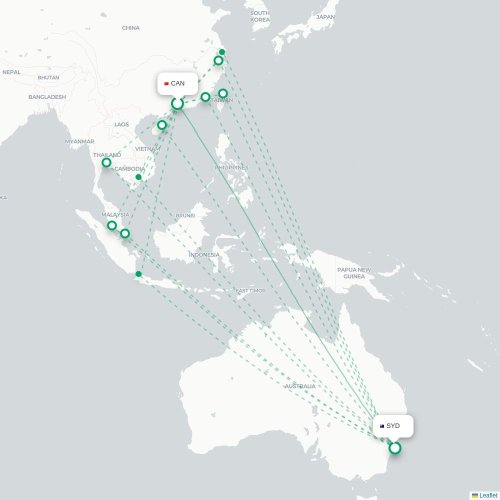 Mapa lotu bezpośredniego Kanton – Sydney