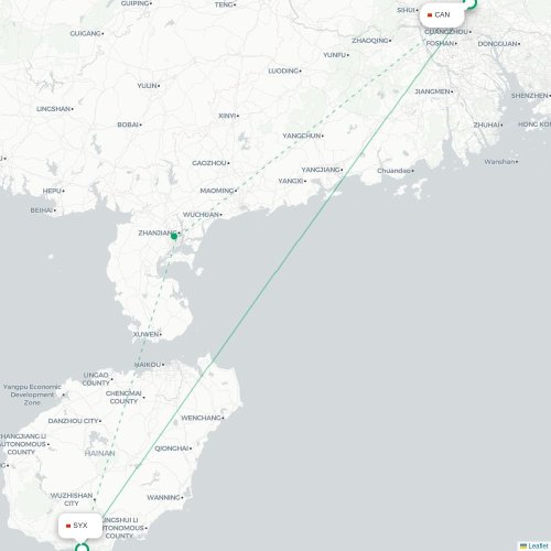 Mapa lotu bezpośredniego Kanton – Sanya