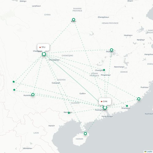 Mapa lotu bezpośredniego Kanton – Chengdu