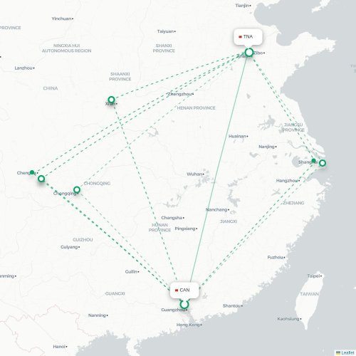 Mapa lotu bezpośredniego Kanton – Jinan