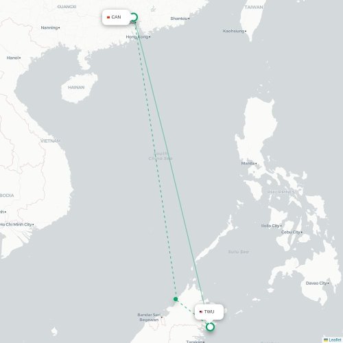 Mapa lotu bezpośredniego Kanton – Tawau