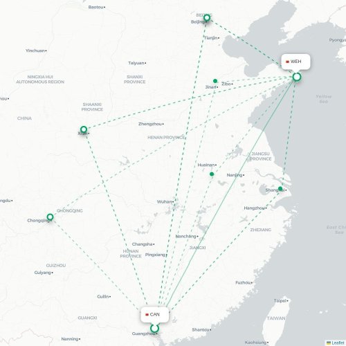 Mapa lotu bezpośredniego Kanton – Weihai