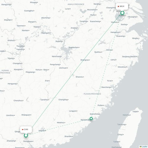 Mapa lotu bezpośredniego Kanton – Wuxi