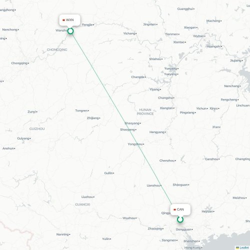Mapa lotu bezpośredniego Kanton – Chongqing