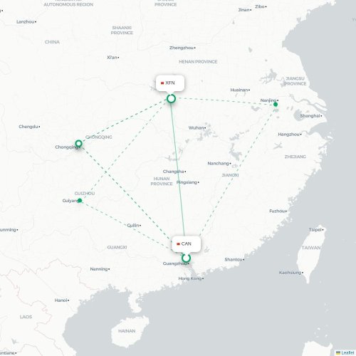 Mapa lotu bezpośredniego Kanton – Xiangyang