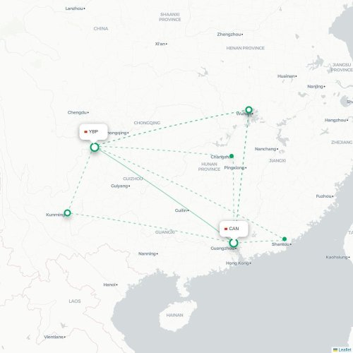 Mapa lotu bezpośredniego Kanton – Yibin