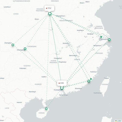 Mapa lotu bezpośredniego Kanton – Yuncheng
