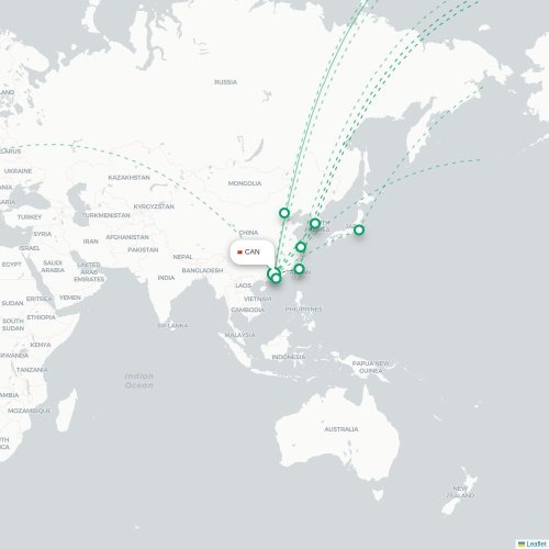Guangzhou - Toronto karta över direktflyg