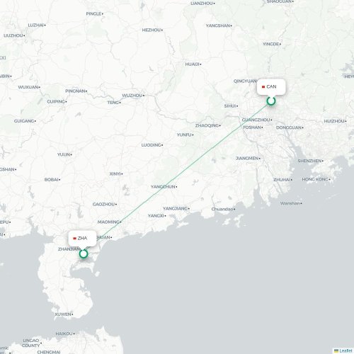 Mapa lotu bezpośredniego Kanton – Zhanjiang