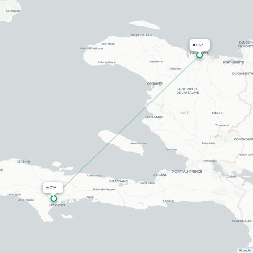 Mapa de vuelo directo Cabo Haitiano - Les Cayes