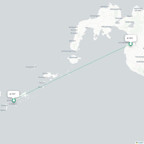 Cotabato City - Sanga-Sanga kort over direkte fly