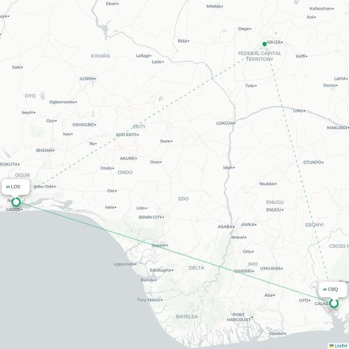 Mapa de vuelo directo Calabar - Lagos