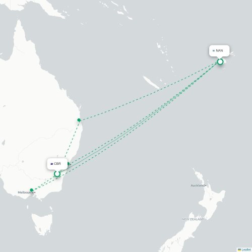 Mapa lotu bezpośredniego Canberra – Nadi