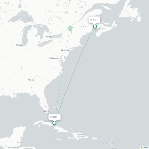 Mapa lotu bezpośredniego Cayo Coco – Fredericton