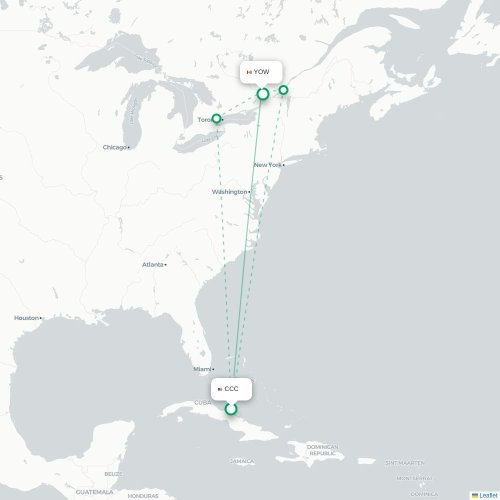 Mapa lotu bezpośredniego Cayo Coco – Ottawa