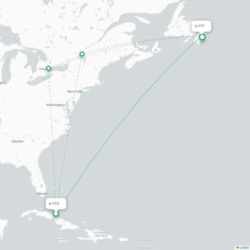 Mapa lotu bezpośredniego Cayo Coco – St. John's