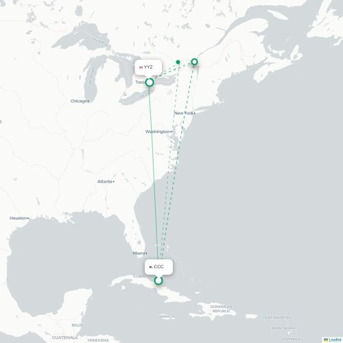 Mapa lotu bezpośredniego Cayo Coco – Toronto