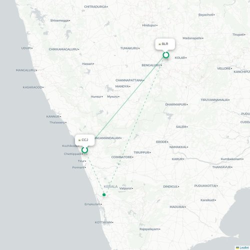 Mapa lotu bezpośredniego Kozhikode – Bangalore