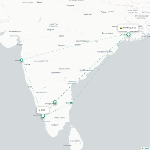 Mapa lotu bezpośredniego Kozhikode – Kalkuta