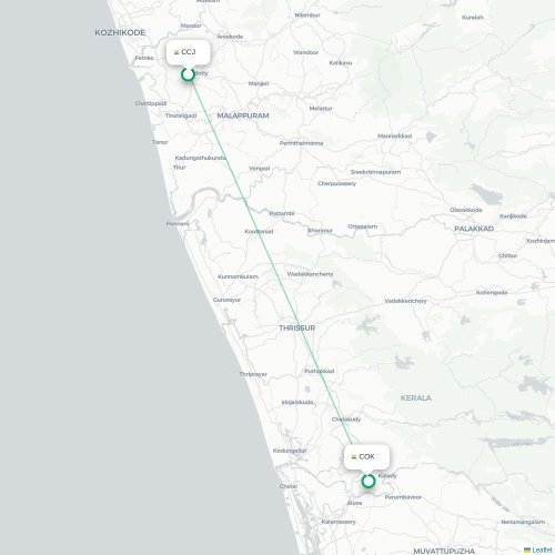 Mapa lotu bezpośredniego Kozhikode – Koczin