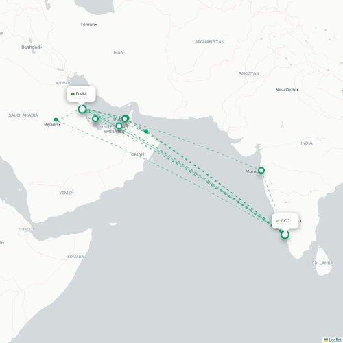 Mapa de vuelo directo Kozhikode - Dammam