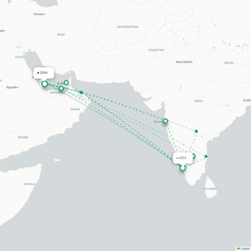 Mapa lotu bezpośredniego Kozhikode – Ad-Dauha