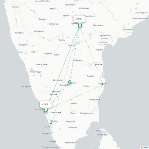 Mapa lotu bezpośredniego Kozhikode – Hyderabad