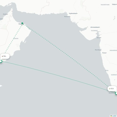 Mapa lotu bezpośredniego Kozhikode – Salala