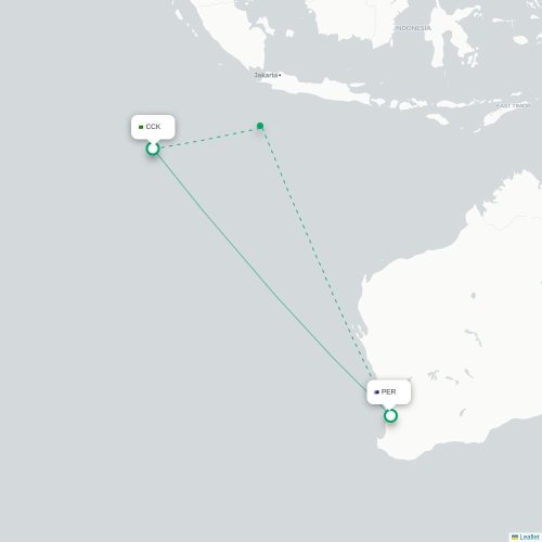 Cocos Islands – Perth suoran lennon kartta