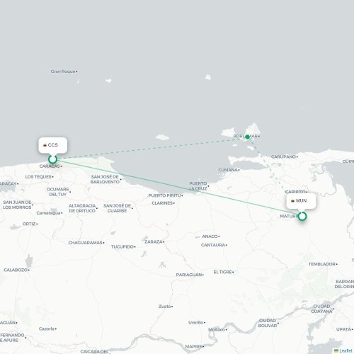 Mapa lotu bezpośredniego Caracas – Maturín