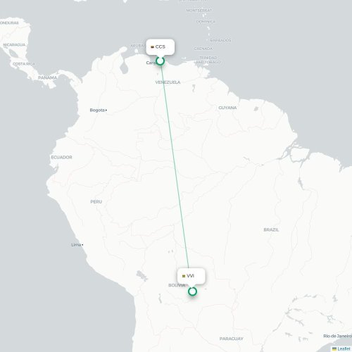 Mapa lotu bezpośredniego Caracas – Santa Cruz