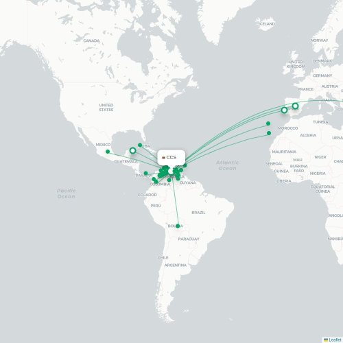 Mapa de vuelo directo Caracas - Ciudad de México, D.F.
