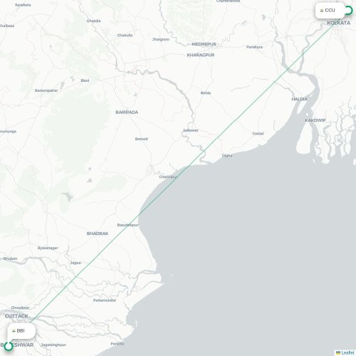 Mapa de vuelo directo Calcuta - Bhubaneswar