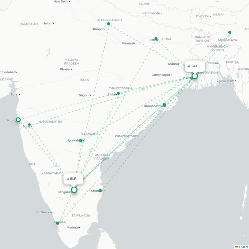 Kalkutta – Bangalore suoran lennon kartta