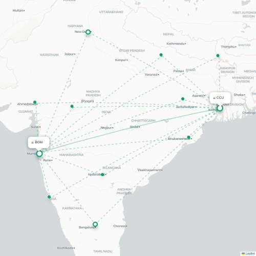 Kalkutta – Mumbai suoran lennon kartta