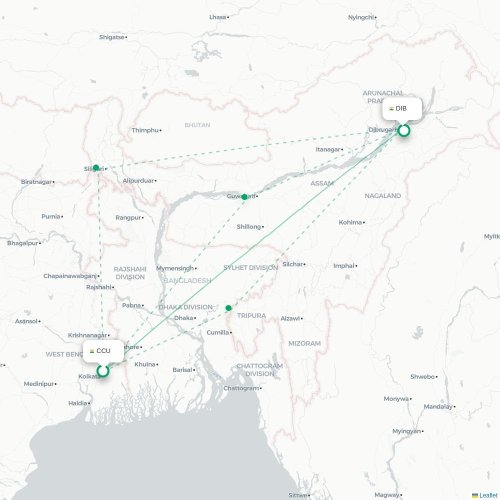 Mapa de vuelo directo Calcuta - Dibrugarh