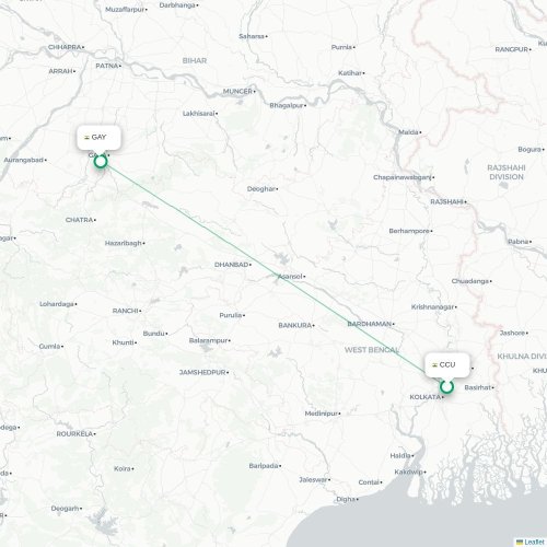 Mapa lotu bezpośredniego Kalkuta – Gaja