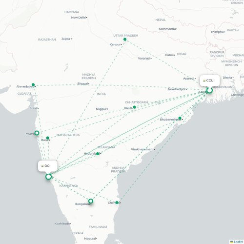 Kalkutta – Vasco da Gama suoran lennon kartta