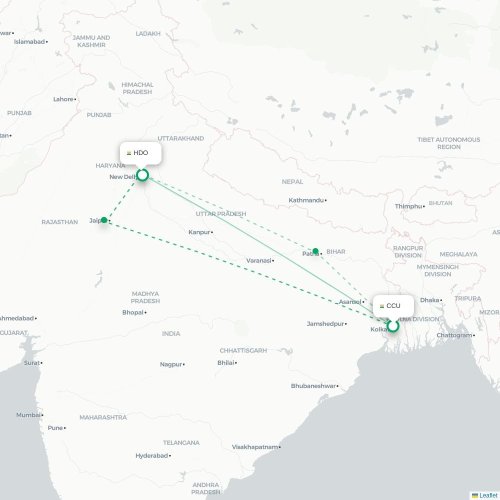 Kalkutta – Ghāziābād suoran lennon kartta