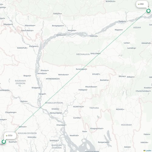 Mapa de vuelo directo Calcuta - Itānagar