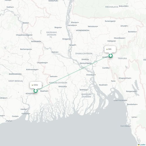 Kalkutta – Agartala suoran lennon kartta