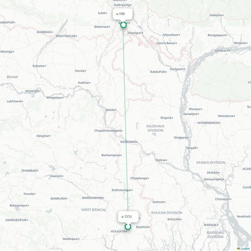 Mapa lotu bezpośredniego Kalkuta – Bagdogra