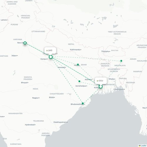 Mapa de vuelo directo Calcuta - Lucknow