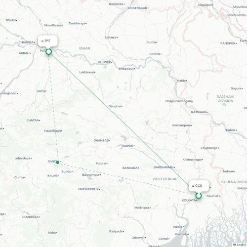 Kalkutta – Patna suoran lennon kartta