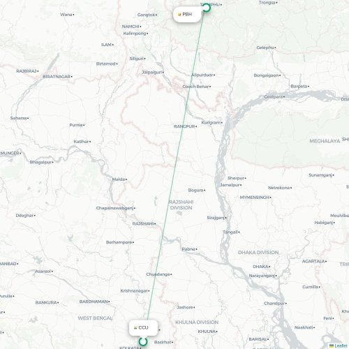 Kalkutta – Paro suoran lennon kartta