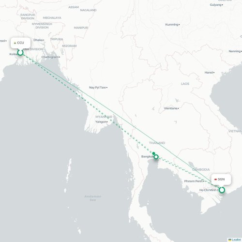Mapa lotu bezpośredniego Kalkuta – Ho Chi Minh