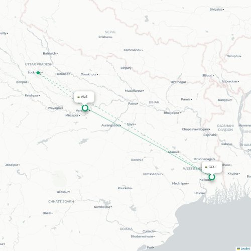 Kalkutta – Varanasi suoran lennon kartta